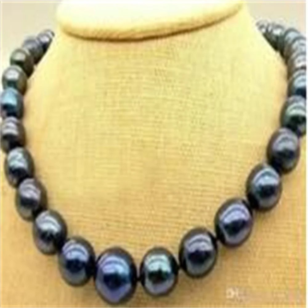 

New 9-10mm Tahitian Black Natural Pearl Necklace 18" AAA+ k6