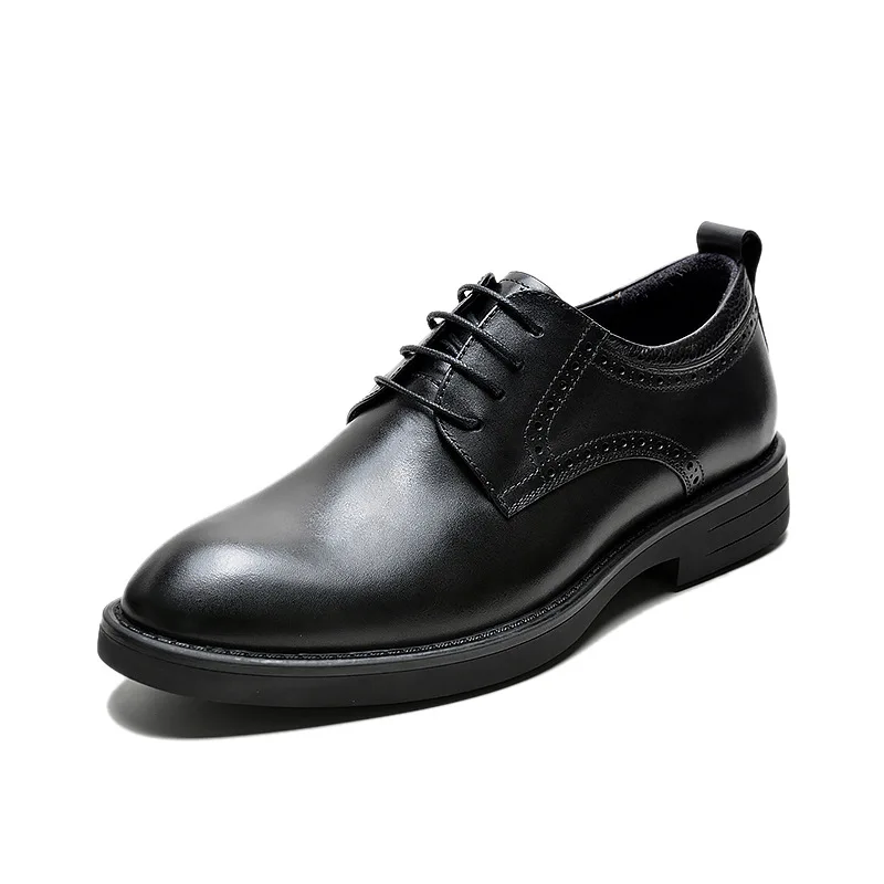 Chaussures en cuir britannique à semelle épaisse pour hommes, chaussures d'affaires formelles, couche de tête en cuir de soie Brock, fabricants directs, automne, nouveau