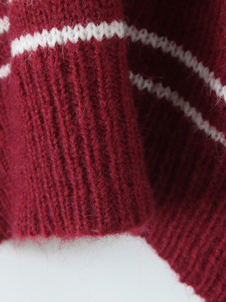 Retro American College Sle Color Blo Striped Knitwear  Collar Loose Fit Overhead Slimming Sweater Trendy Women's Faion