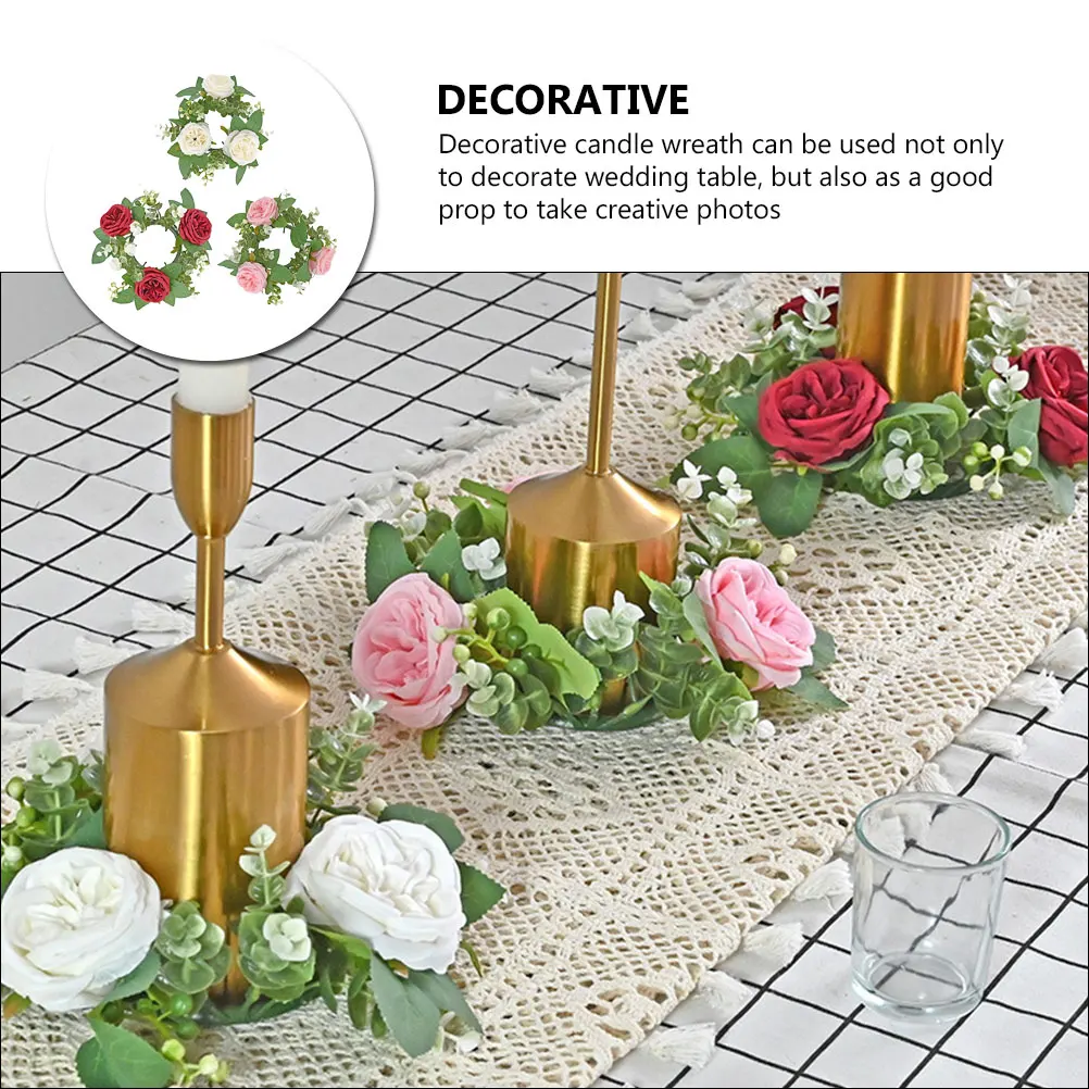 

3pcs Artificial Rings For Pillars Ring Rustic Wreath Wedding Birthday Festival Decor Floral Centerpiece