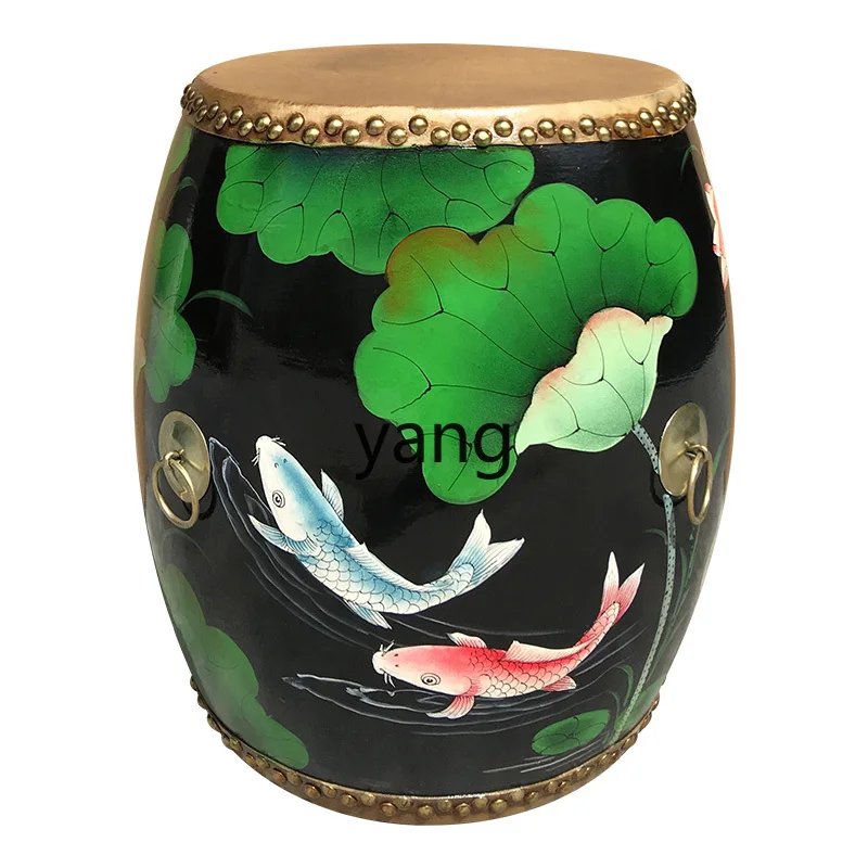 LTT solid wood antique American painted cowhide drum stool new Chinese simple shoe changing stool