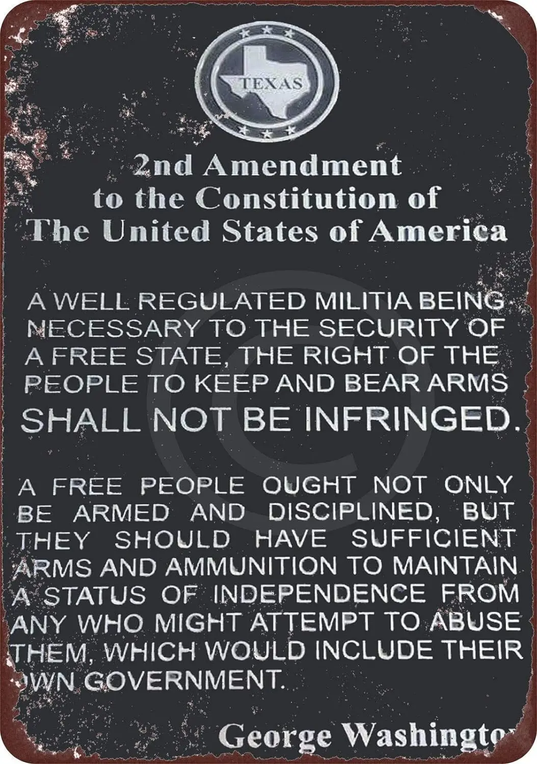 Tin Sign 8 x 12 Inches Decor Art Garage Metal Signs Vintage Gym Man Cave Cafe The 2Nd Amendment G. Washington Vintage Look