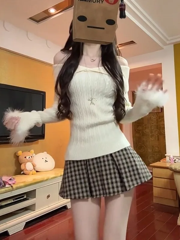 

Мягкий вязаный свитер на одно плечо, женский осенне-зимний утягивающий трикотаж, повседневный длинный свек, термооснование irt