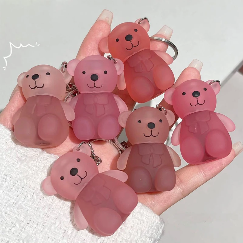 매트 벨벳 키체인 립 머드 귀여운 곰 무스 액체 립스틱, 오래 지속되는 방수 논스틱 컵 립 글로스, 한국 화장품