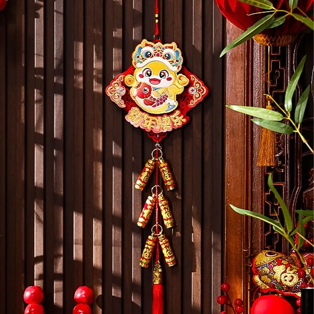 Chinese 2025 Snake Firecracker String Pendant Traditional Flocking Snake Firecracker Hanging Ornament Red Blessing