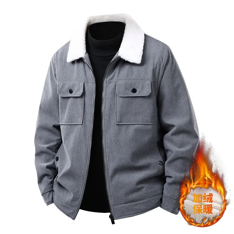 

Men's Autumn Winter Fleece Lined Corduroy Jacket Casual Thick Warm Coat For Male Fashion Warm Keeper Outerwear Big Size 5XL