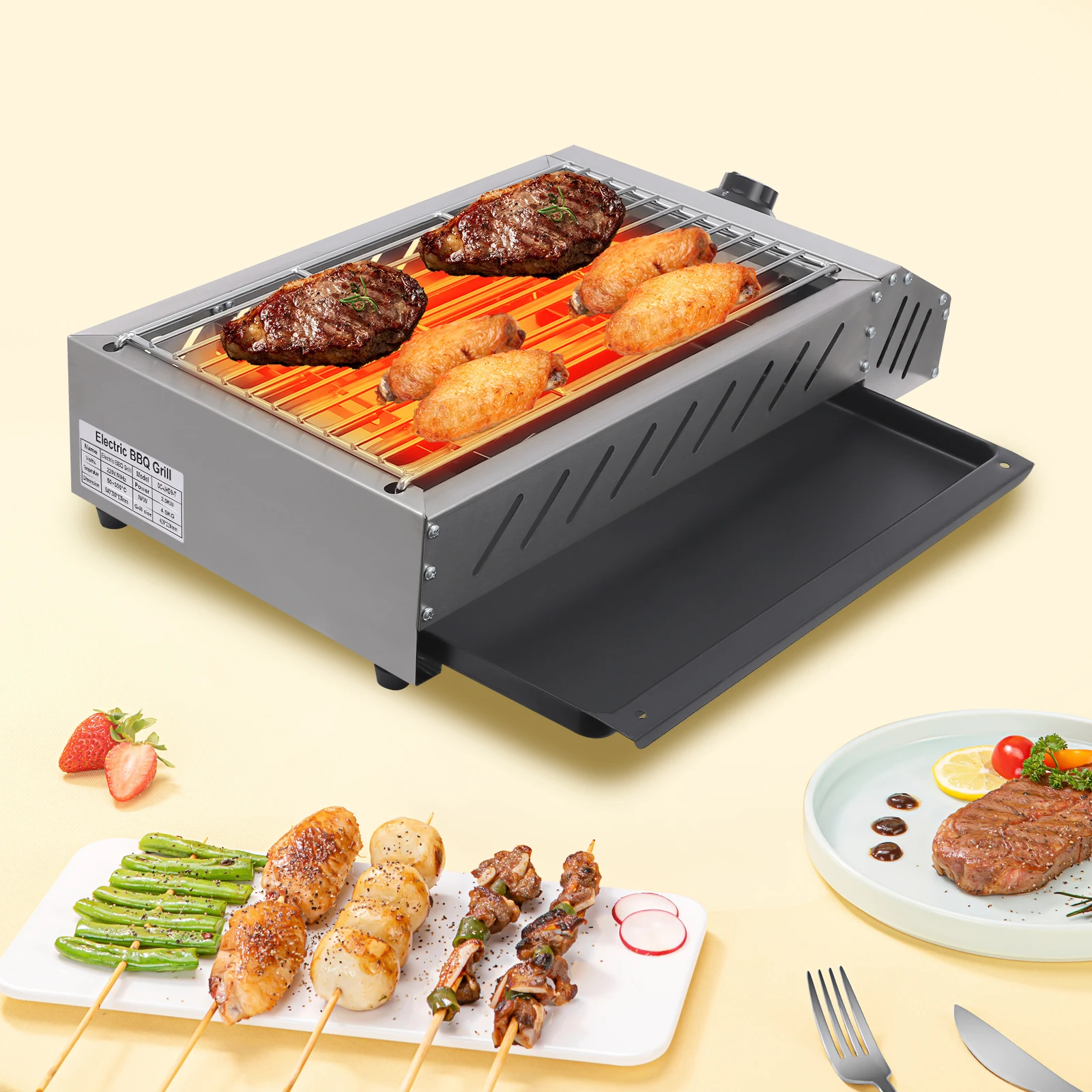 Elektro-BBQ-Grill aus Edelstahl 2,5 kW – Tragbar & Präzise