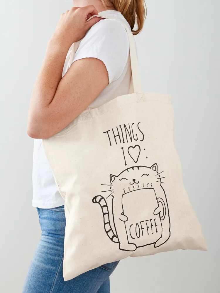 

Cat Coffee Gift Christmas Cozy Mug Hygge I Things I love. Tote Bag canvas tote bag eco pack tote bag men's Women's handbag
