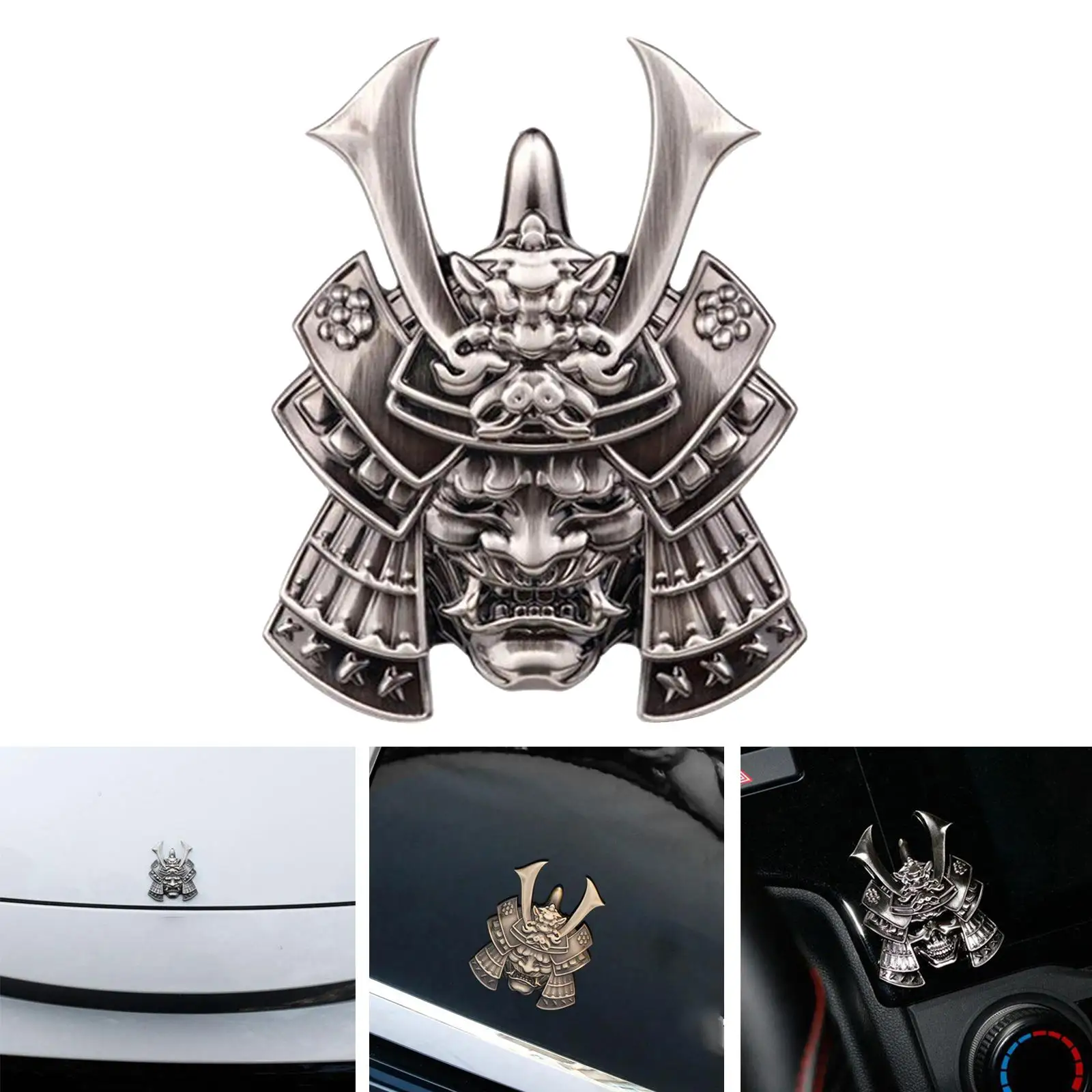 Autocollant de masque de samouraï 3D pour voiture SUV, coffre, gobelets, badge, décalcomanie, argent, 3 paquets-5 paquets