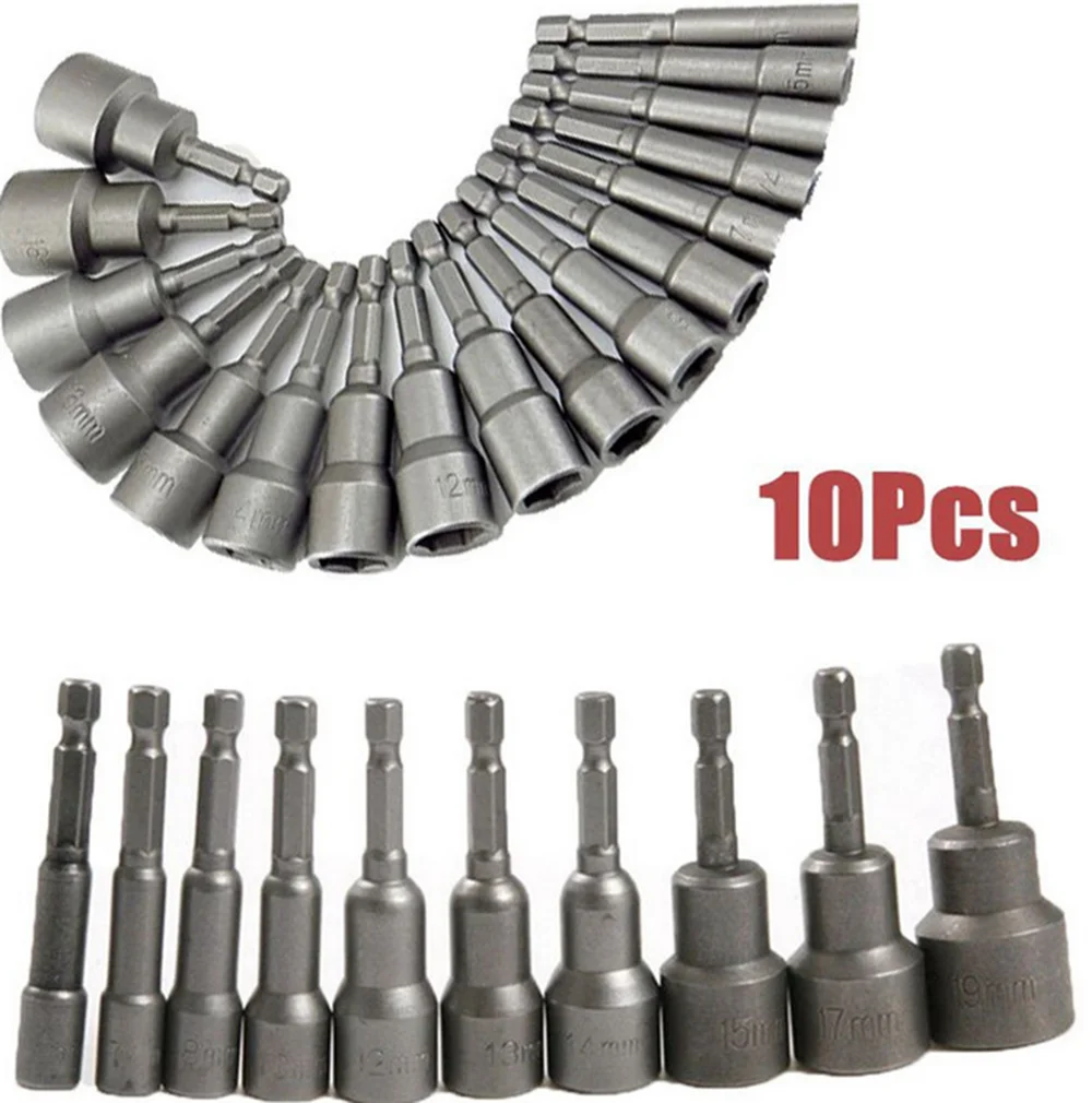 10x Magnetic Nut Impact Driver Socket Bit Set 6,7,8,10,12,13,14,15,17,19 mm Fits