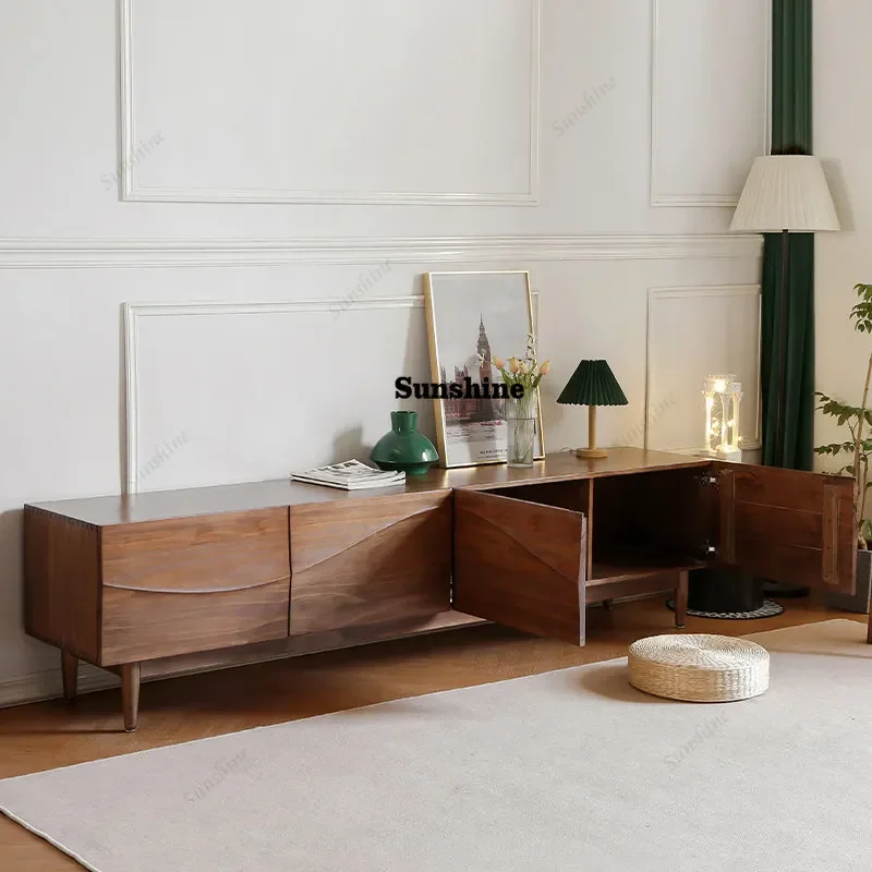

Nordic solid wood TV cabinet design, simple homestay, wabi sandy wind small apartment living roomY