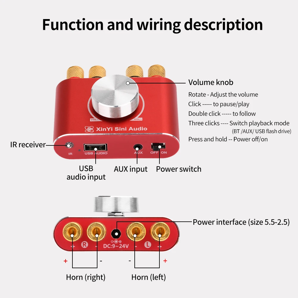 Módulo Amplificador de Áudio Classe D, WiFi, Bluetooth, 2.0 Channel, 100W x 2, Chip TPA3116, HiFi Stereo, DC 9-24V