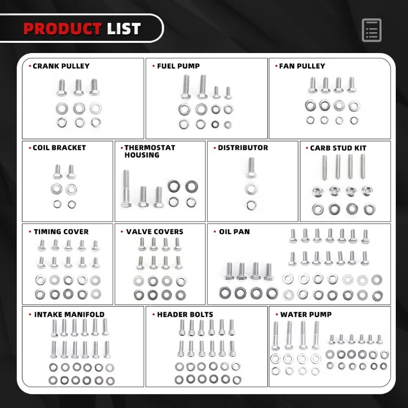 Auto Modified Engine Hexagon Bolt Kit for 265 283 305SBC Engine