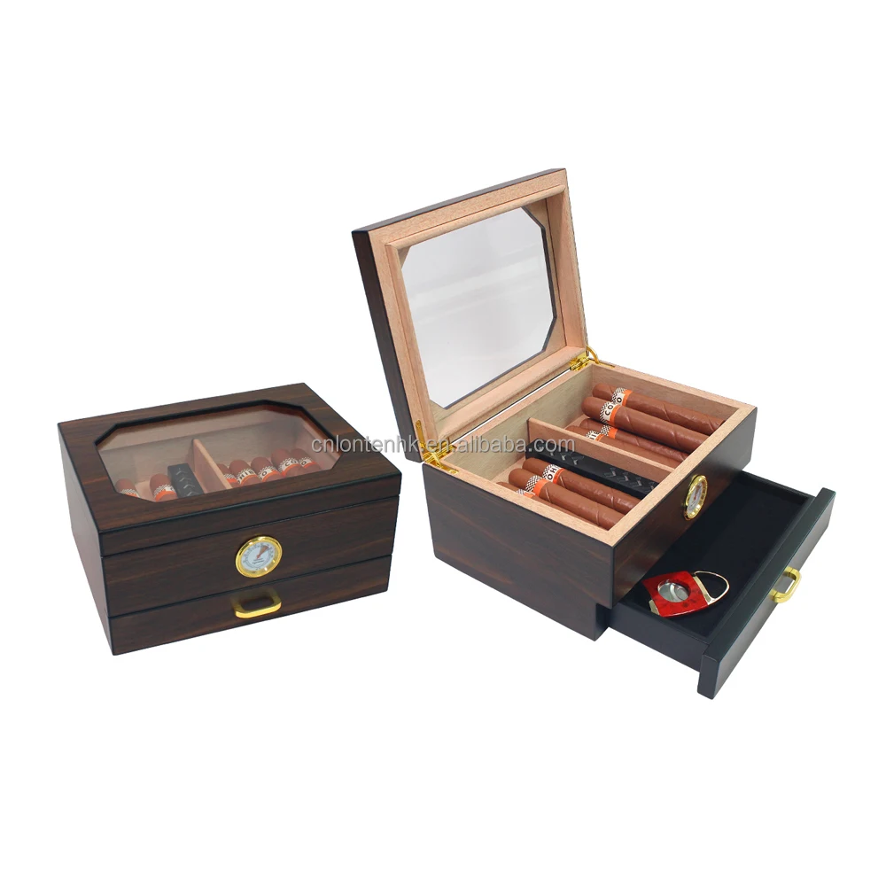 

Lonten luxury Portable Cedar Wood Travel Humidor Cigar box glass sides hygrometer humidifier wooden custom cigar boxes