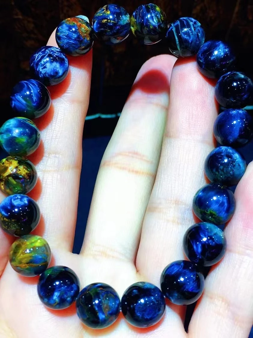 

Natural Blue Pietersite Women Men Bracelet Round Beads Chatoyant 8.5MM Cat Eye Namibia AAAAA