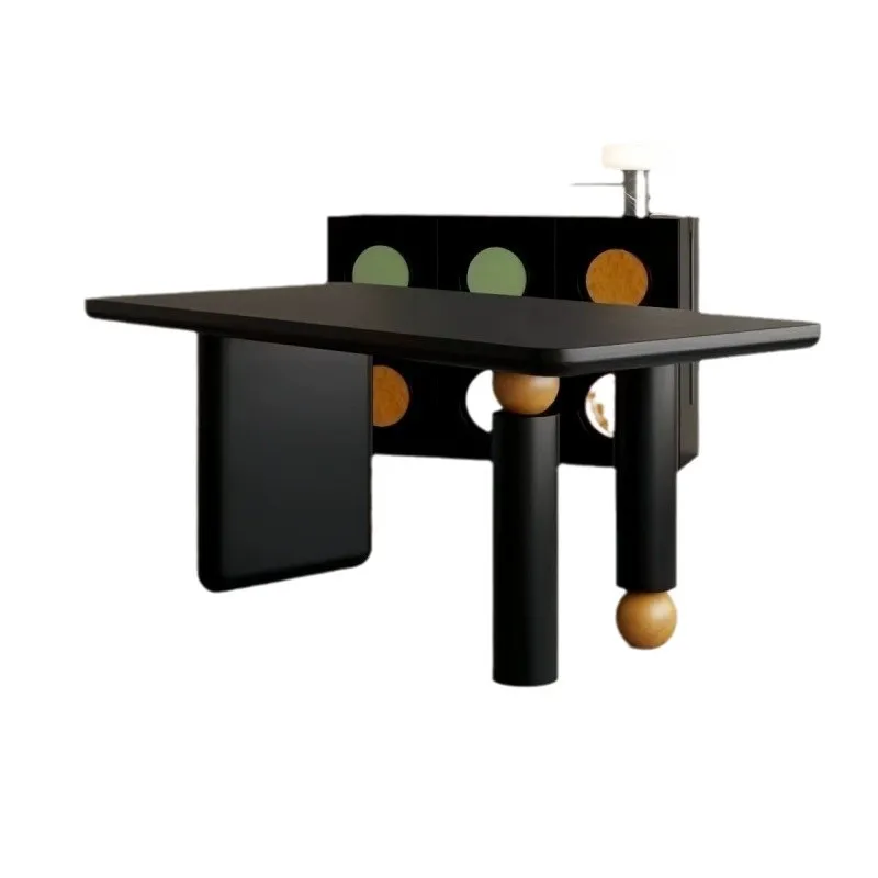 Table à manger rectangulaire en bois massif noir, style nordique, simple, rétro, moderne
