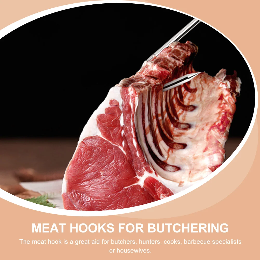 

2Pcs Wood Handle Stainless Steel T Shaped Meat Hooks Sturdy Butcher Butchering Supplies for Meat Processing Grilling Kitchen