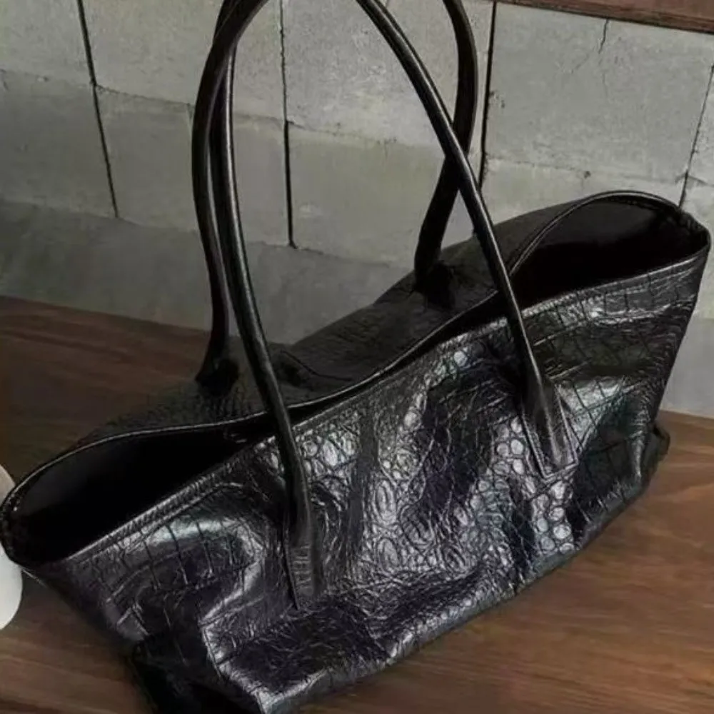 Magnetic Snap Fastener Random Crocodile Embossed Shoulder Bag Polyester Lining Soft PU Leather Tote Bag Minimalist