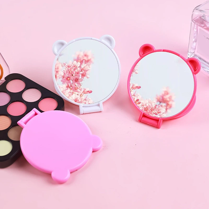 الكرتون الدببة آذان عمودي HD مرآة لوضع مساحيق التجميل المحمولة طوي عمودي ثنائي الاستخدام سطح المكتب مرآة الطلاب مقبض مرآة ماكياج #6