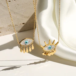 2024 New Fashion Stainless Steel Chain Necklace Gold Color Expoxy Evil Eye Pendant Necklace For Women Girl Female Accessories