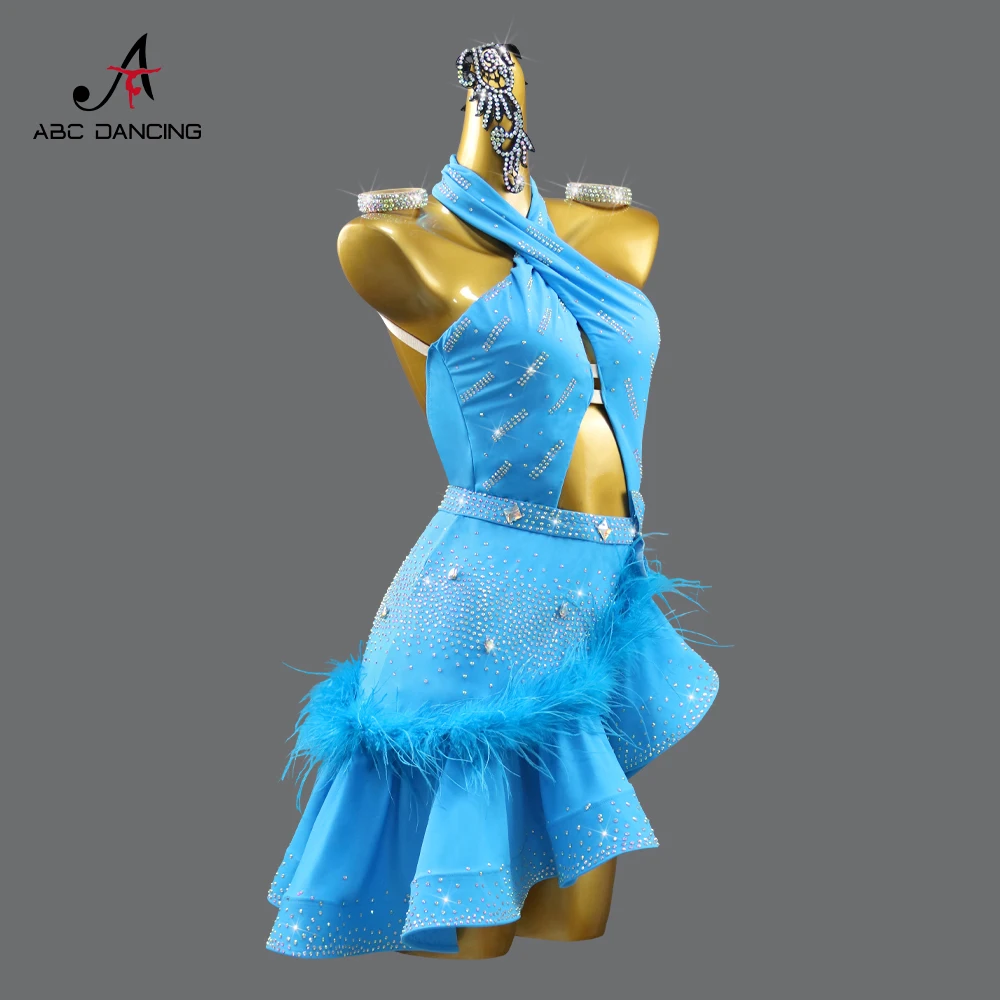 Vestido de dança latina para mulheres, roupa de palco, roupa de linha, roupas esportivas, saia dancewear, traje de festa, baile