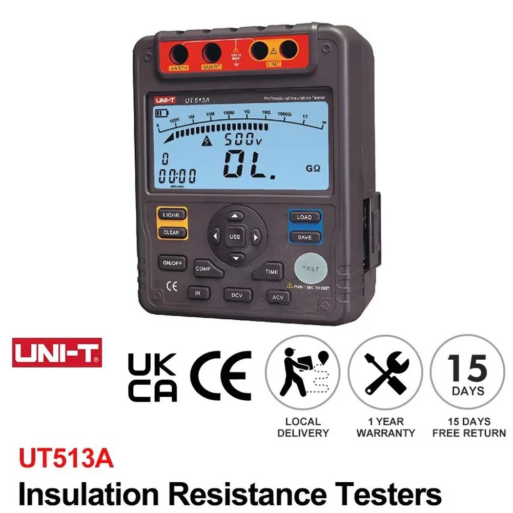 UNI-T UT513A Insulation Resistance Tester 5000V/1000GΩ Megohmmeter Ohmmeter Professional Digital Electrical Ohmmeter