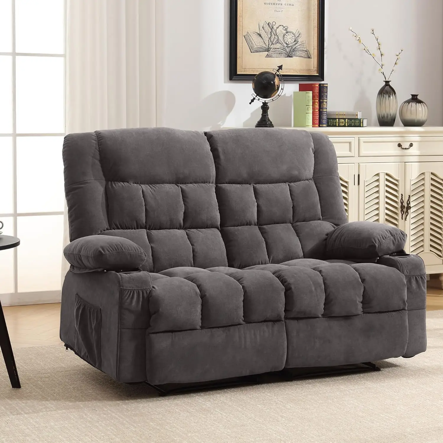 Manual Recliner Chair with 2 Cup Holders & 4 Pockets for Living Room & Bedroom, 46.45