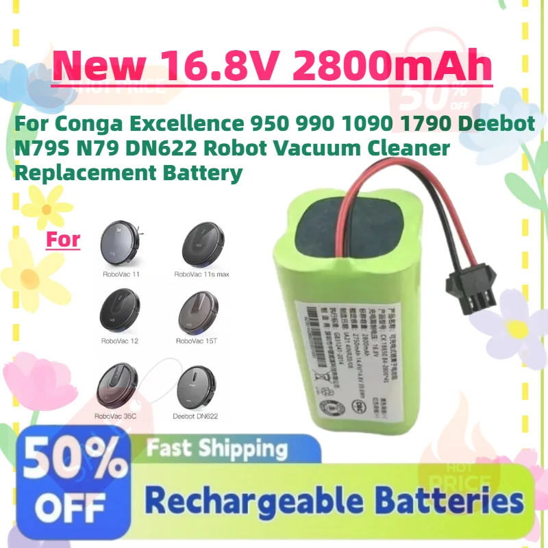 

Новая аккумуляторная батарея 16.8V 2800mAh для роботов-пылесосов Conga Excellence 950 990 1090 1790, Deebot N79S N79 DN622 (сменная)