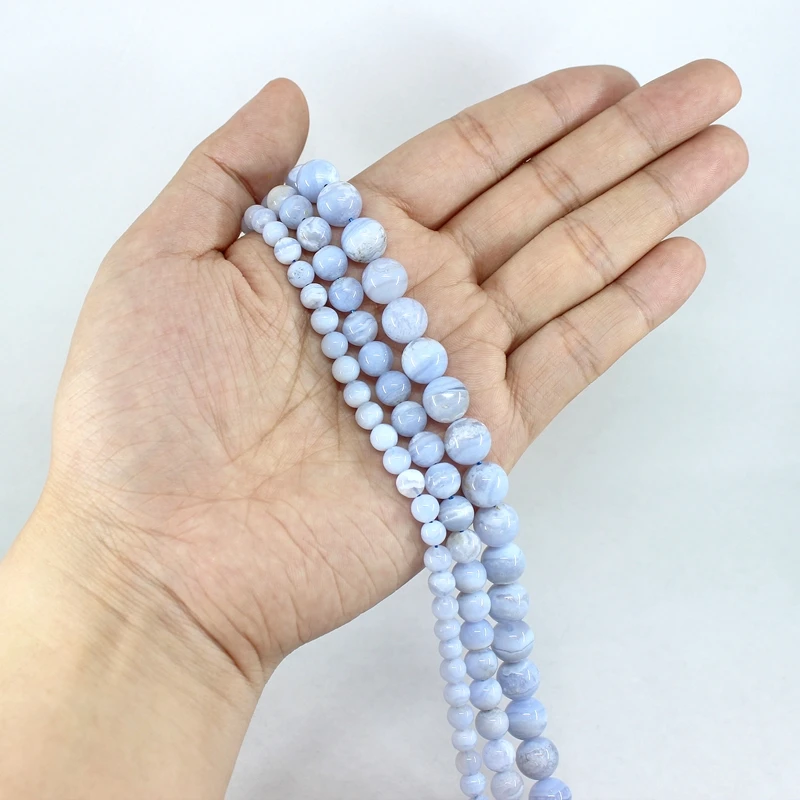 Natural Stone Blue Lace Agate 4/6/8/10/12MM 38CM  Round Loose Strand Beads For Jewelry Making Bracelets Necklace DIY Accessories