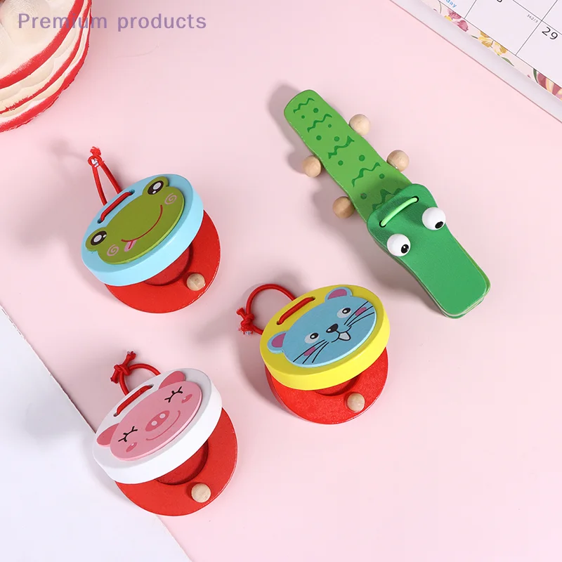1Pc Bambini Strumenti Musicali Giocattoli Educativi Cartone Animato Coccodrillo In Legno/Castainetti Rotondi Strumenti Musicali Bambino Clapper Maniglia