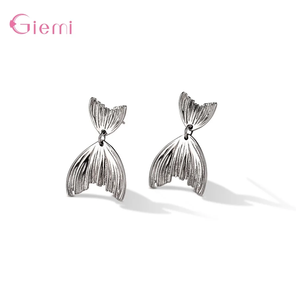 Vintage Pretty 18k Gold Plated Fish Tail Shape Frosted Metal Stud Earrings For Women Girls Anniversary Party Jewelry Gifts