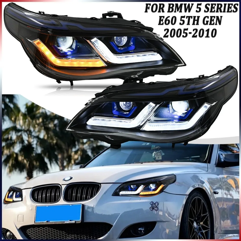 

1 комплект светодиодных фар проектора в сборе для BMW 5 серии E60 E61 2005-2010, передние лампы, левый + правый DRL, аксессуары для фар