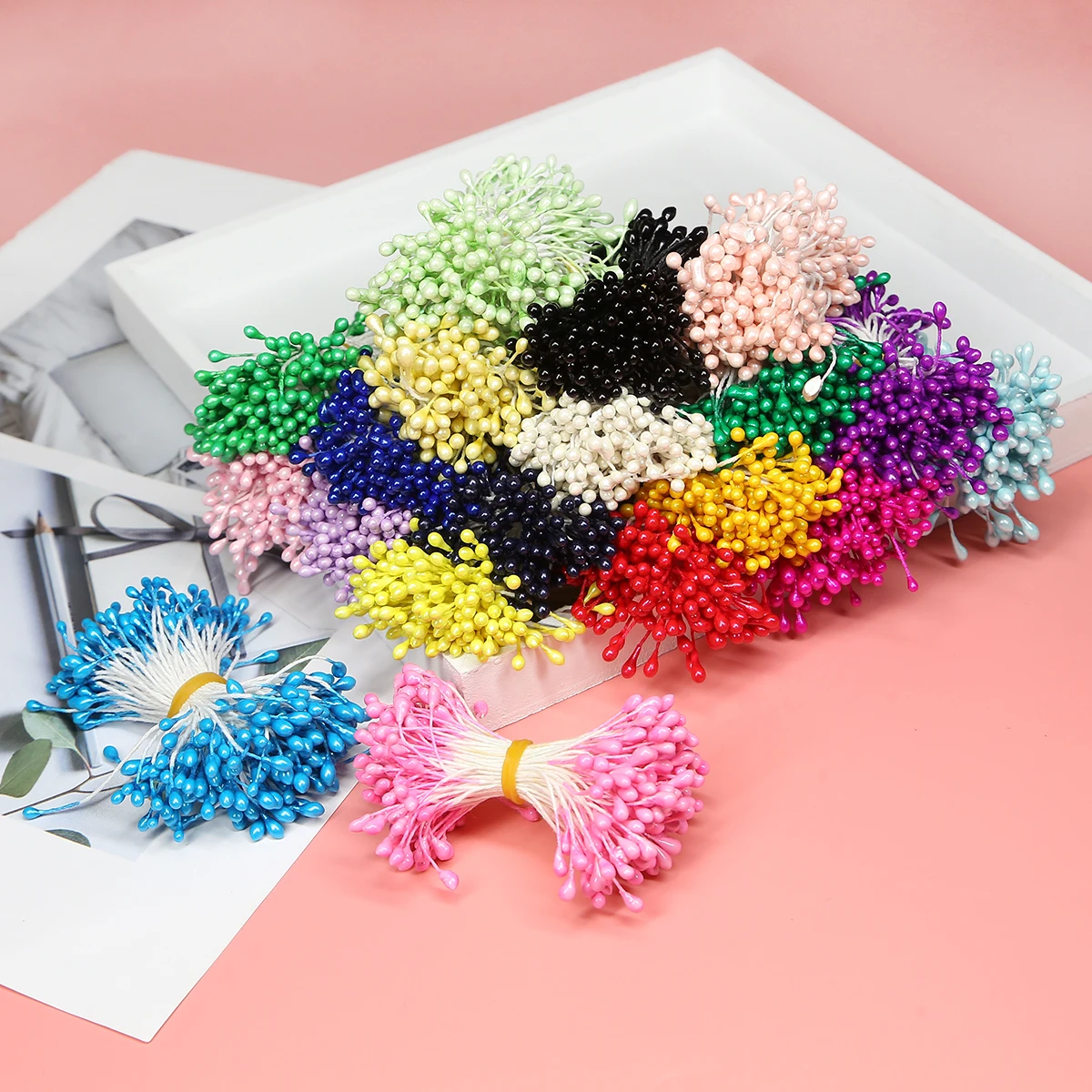 120-150pcs 55mm künstliche Blumen Staubblatt Hochzeit Wohnkultur DIY Sammelalbum Kranz mehrfarbigen Doppelkopf gefälschte Blumen Zubehör – Detail 7