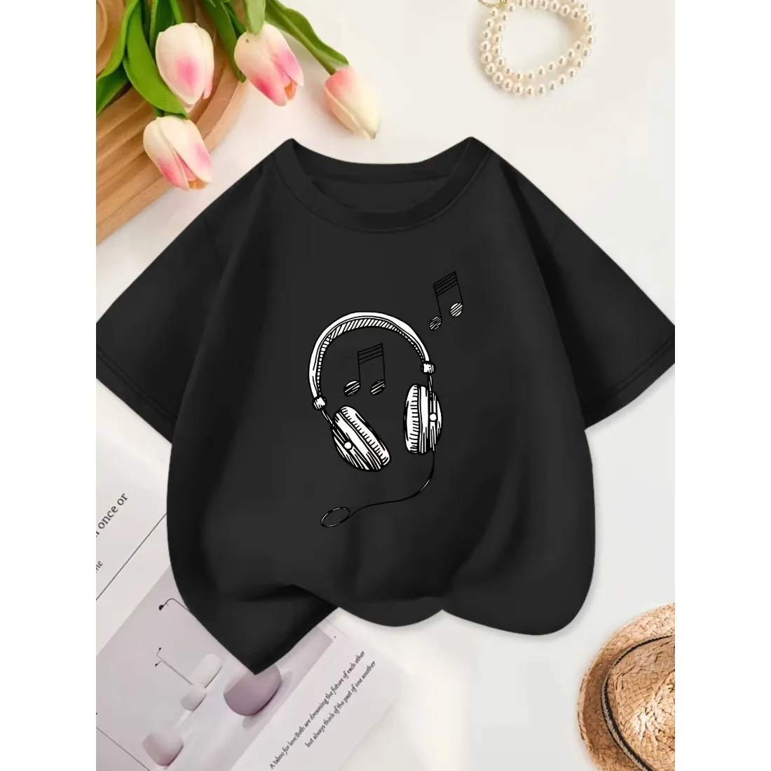 Summer Children's Round Neck T-shirt Fashionable Loose Soft Comfortable Lightweight Breathable Printed Unique Floral Top