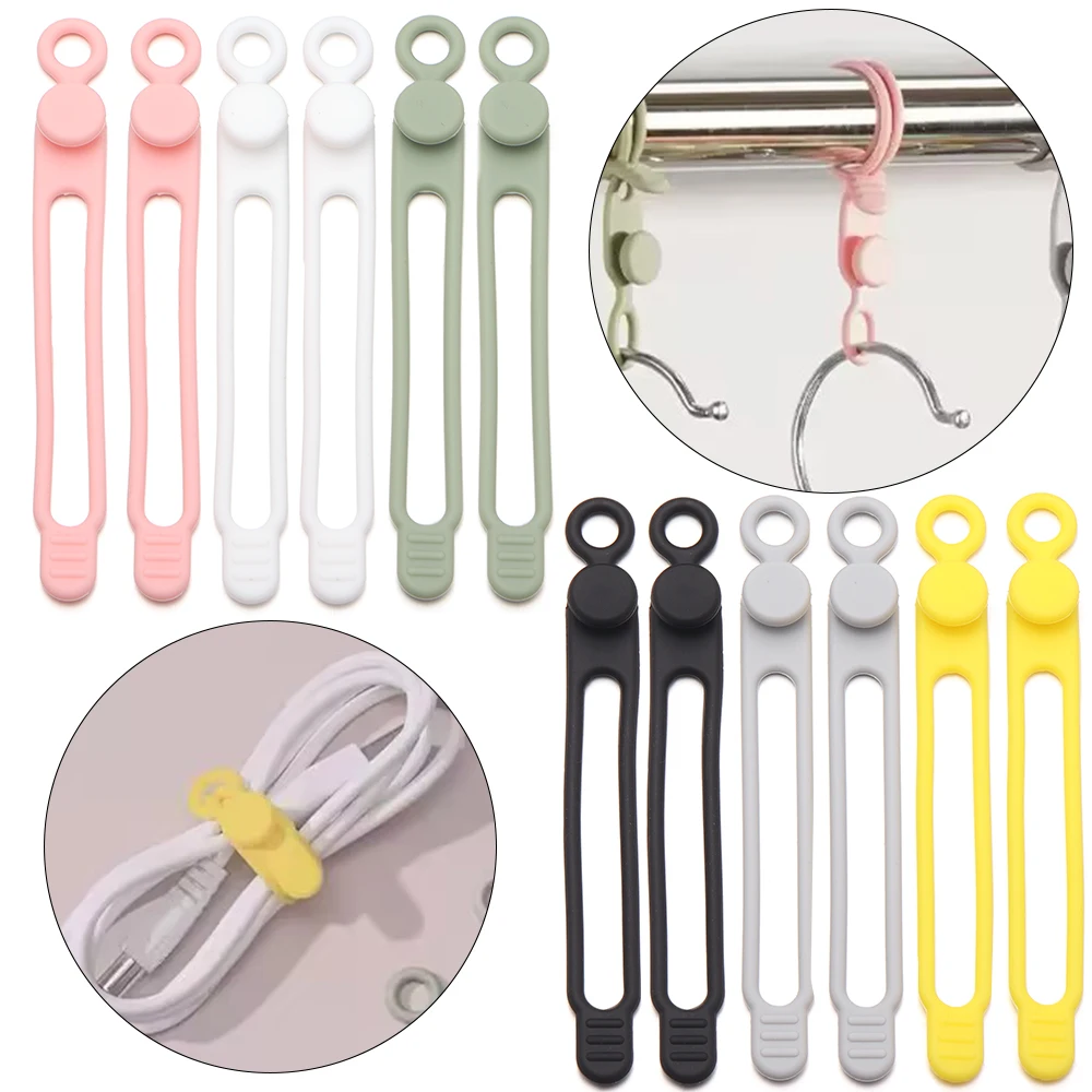 4pcs/lot Multicolor Reusable Silicone Cable Ties Cord Organizer Earphone Wire Management Keeper for Home Desk Storage