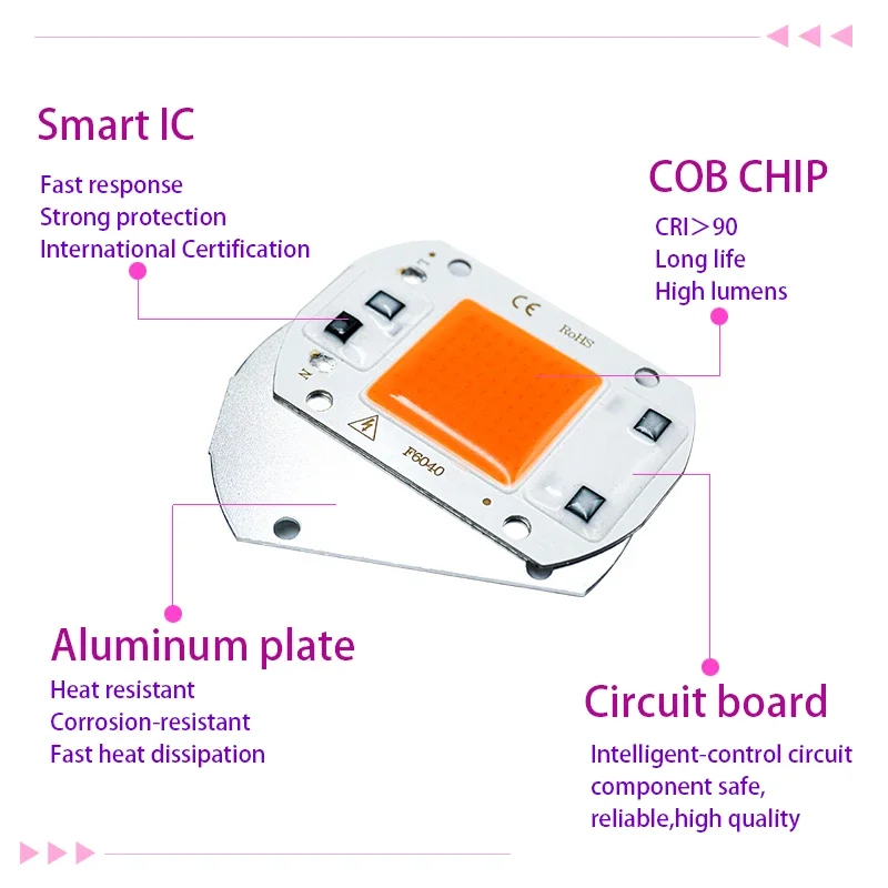 Imagem -03 - Led Grow Chip Full Spectrum para Plantas de Interior e Flores Cob Grow Light 10w 20w 30w 50w ac 110v 220v 10 Pcs por Lote