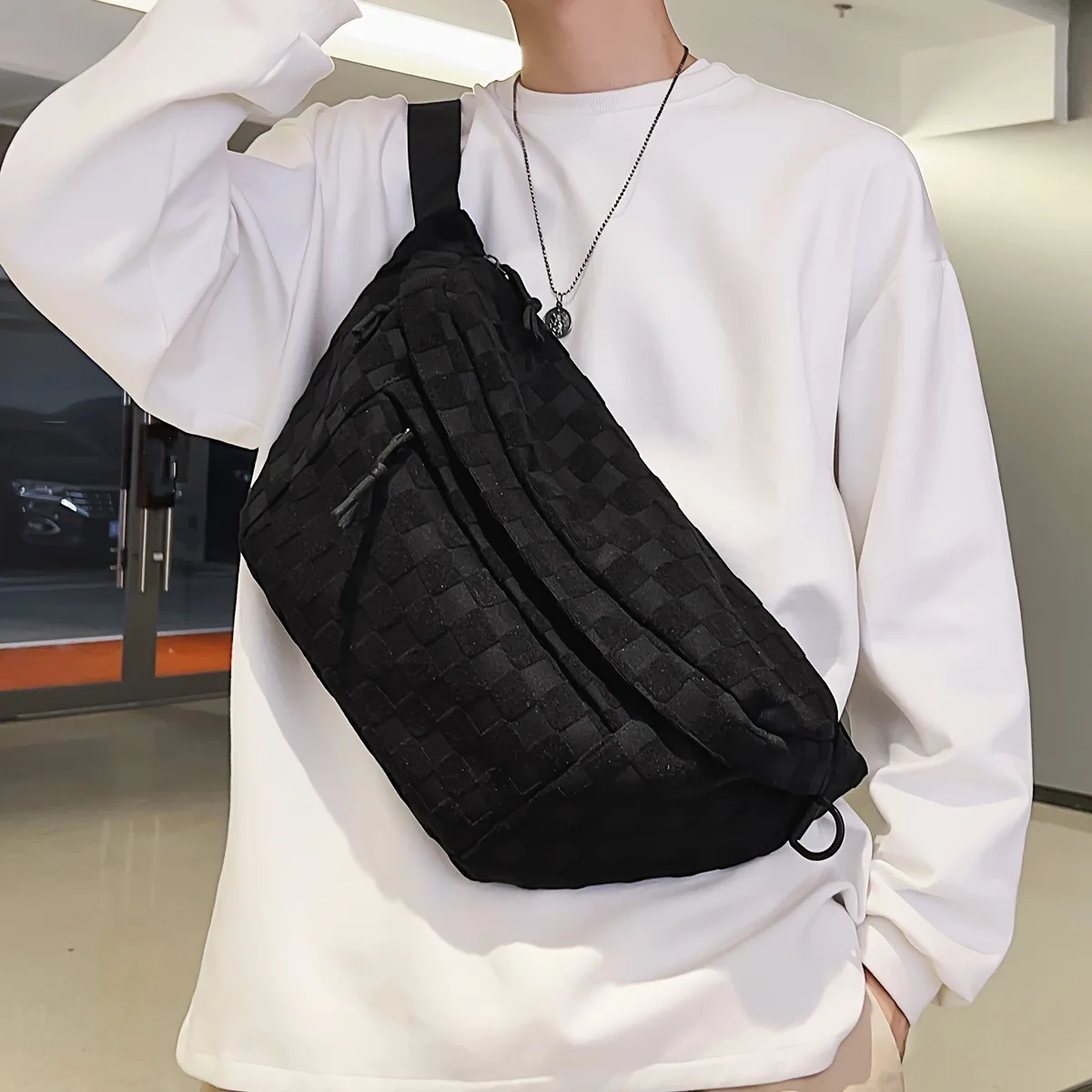 

Женская модная нагрудная сумка в клетку, повседневная универсальная поясная сумка большой вместимости с несколькими карманами