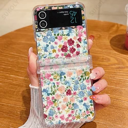 For Samsung Galaxy Z Flip 7 FE Flip 6 5 4 3 Phone Case Flower Pattern Folding Clear Hard Cover For Samsung Galaxy Z Flip7 Flip6