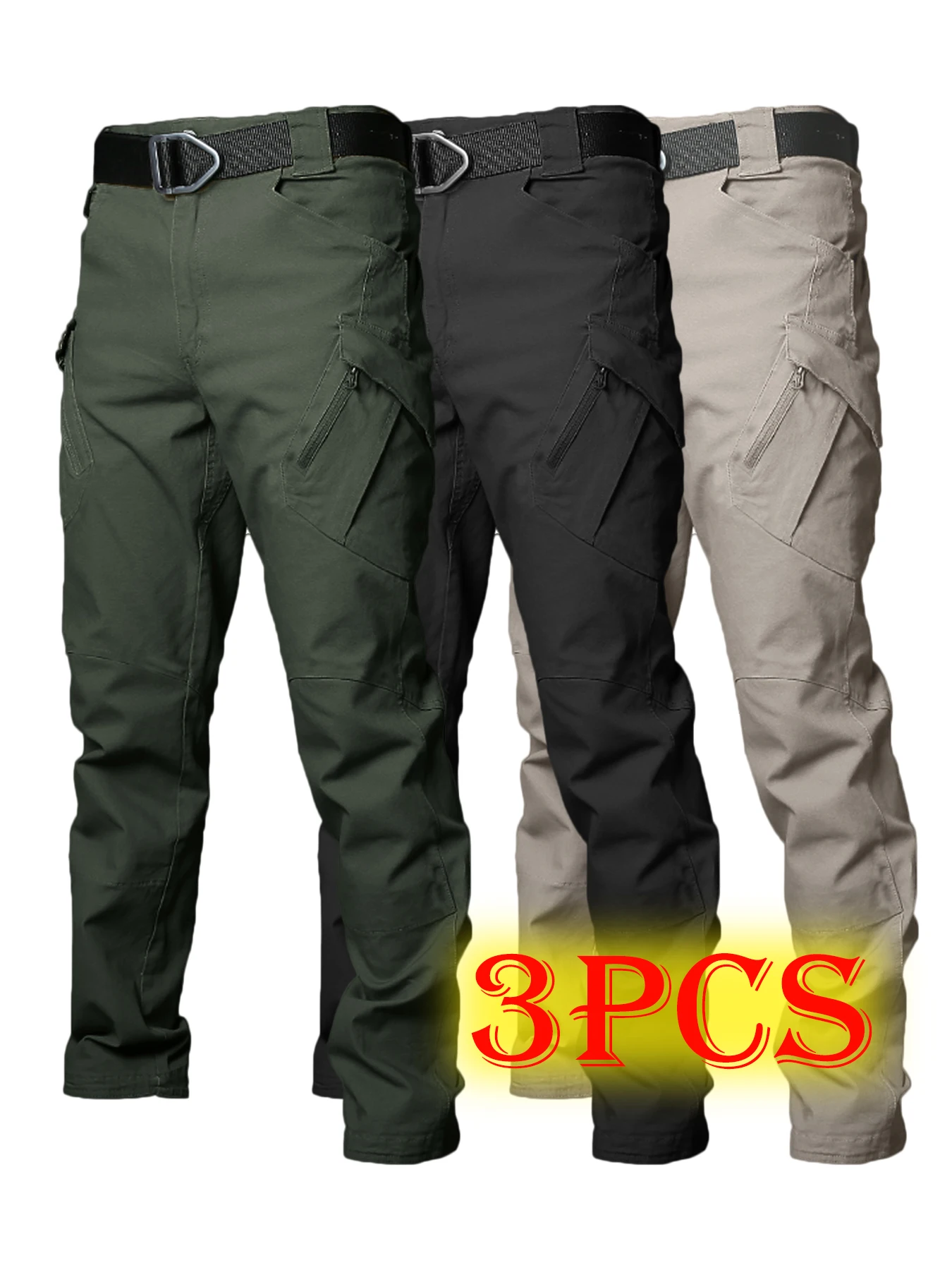 

3Pcs Wear Resistant Work Pant Man Multi-pocket Straight Cargo Trousers Outdoor Jogging Tactical Pants Spring Autumn Casual Trous