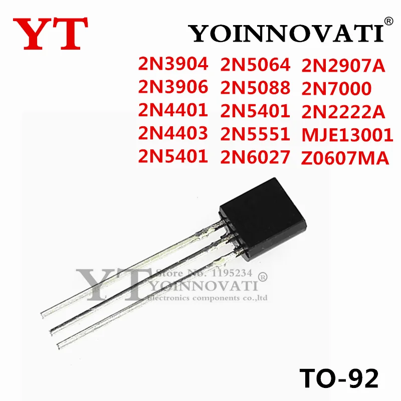 50PCS 2N3904 2N3906 2N4401 2N4403 2N5401 2N5064 2N5088 2N5401 2N5551 2N6027 2N2907A 2N7000 2N2222A MJE13001  Z0607MA