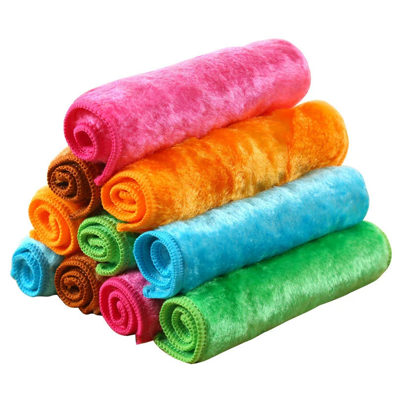 5pcs Plush Microfiber Cloth Home Cleaning Towels Thick Absorbent Kitchen Dishcloths Bathroom Cleaning Rag Household Scouring Pad