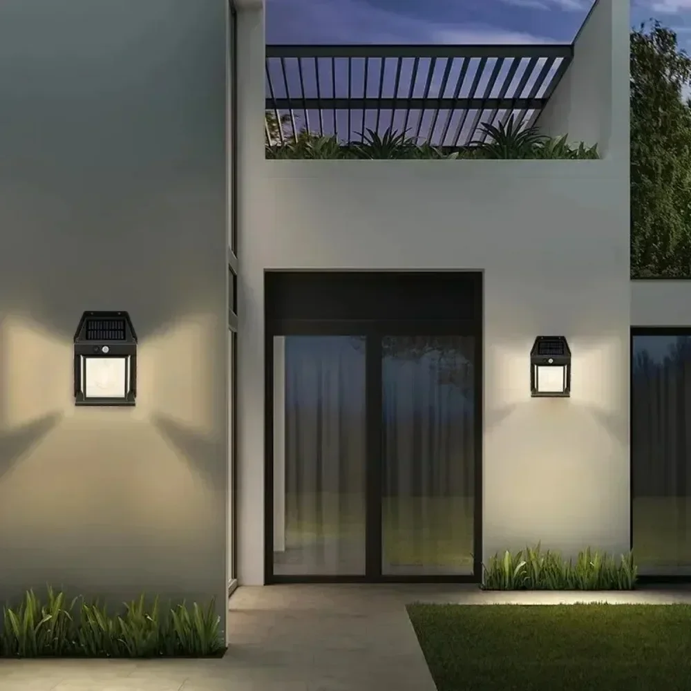 โคมไฟติดผนังทังสเตนพลังงานแสงอาทิตย์กลางแจ้งพร้อม Motion Sensor, ไฟ LED กันน้ํา IP65 สําหรับลานบ้าน, ดาดฟ้า, ระเบียง, โรงนา, โรงรถ