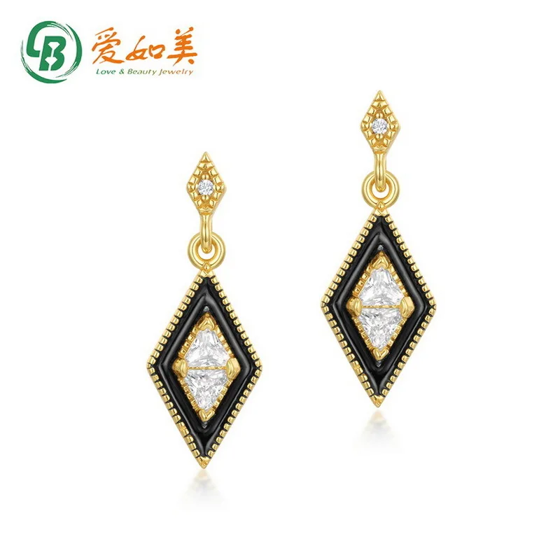 

Drip Oil Earrings 18K Gold PT950 Platinum Silver Plated 7-layer Gold Earrings Temperament Geometric Diamond Earrings