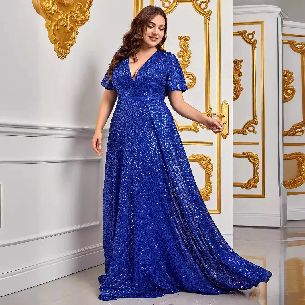 Plus Size Party Dresses Fashion Women Wedding Elegant Beaded Waist Bridesmaid Dresses Plus Size Women Evening Dresses