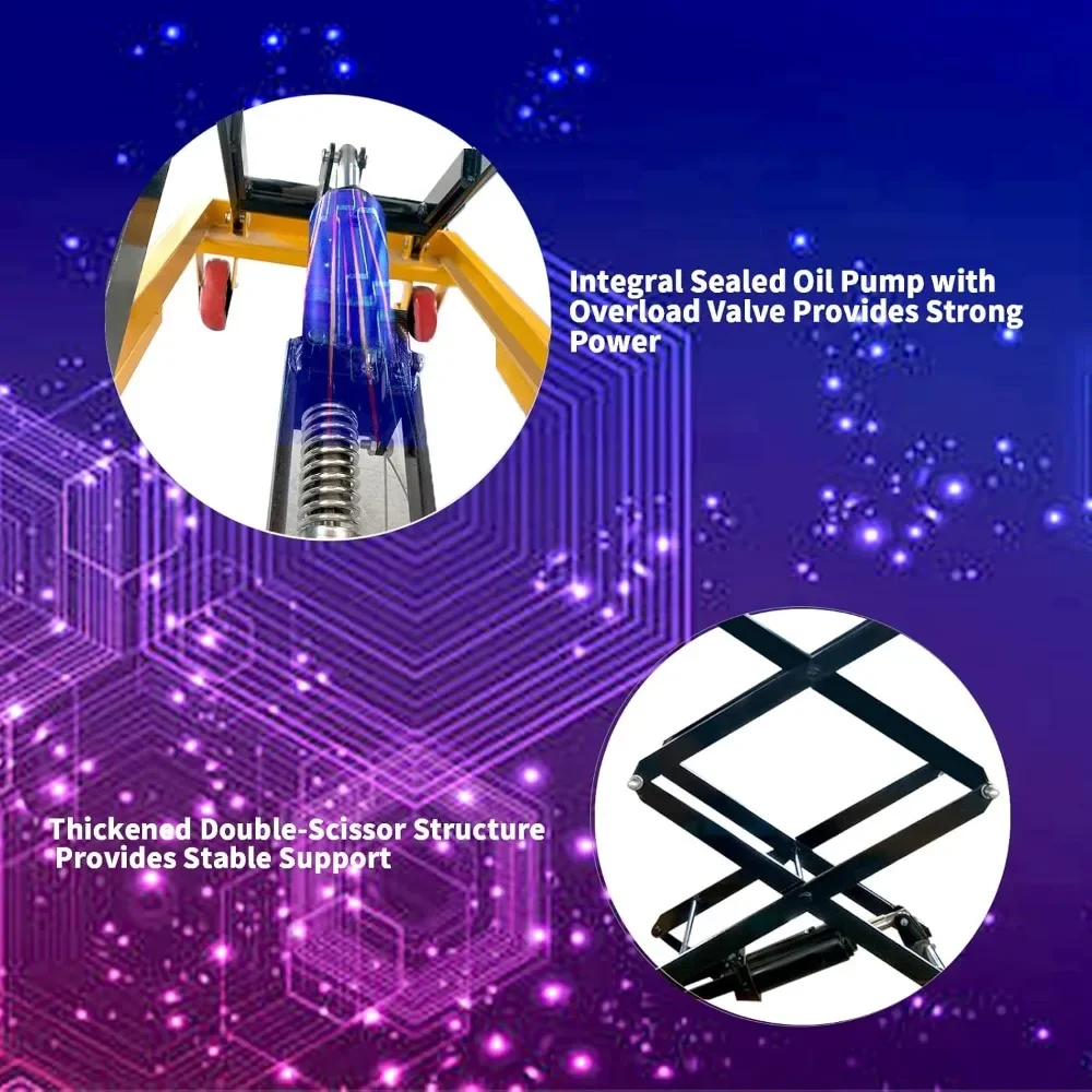 Double Scissor Lift Table Manual Hydraulic Table Cart Simple Operation Elevating Cart for Freight Lifting Heavy Duty Lift Table