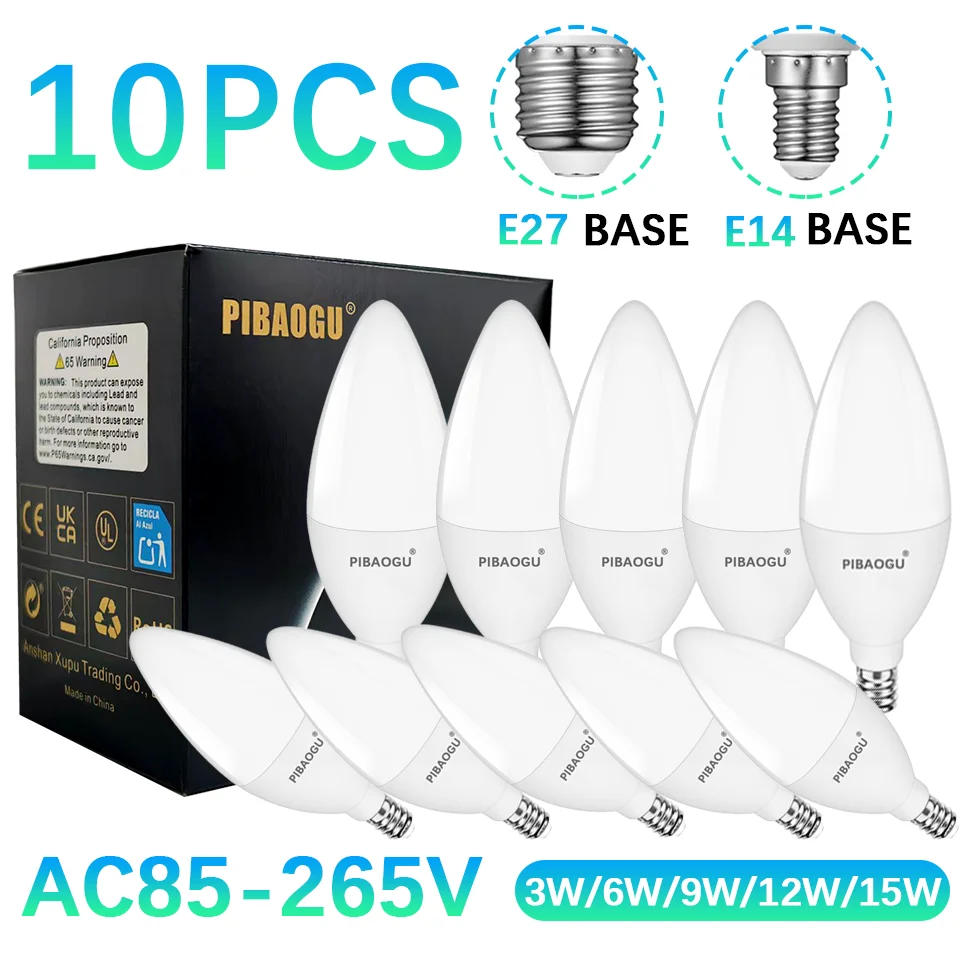10PCS LED Candle Bulbs Light AC85-265V E14 E27 LED Candle Bulbs LED Ceiling Light Decoration LED Chandelier For Home Living Room