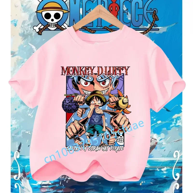 

One Piece T-shirt Kids Clothes Children Pure Colour T-shirt Cool Cartoon Anime Summer Casual Tops Tee Luffy Boy Girls Streetwear