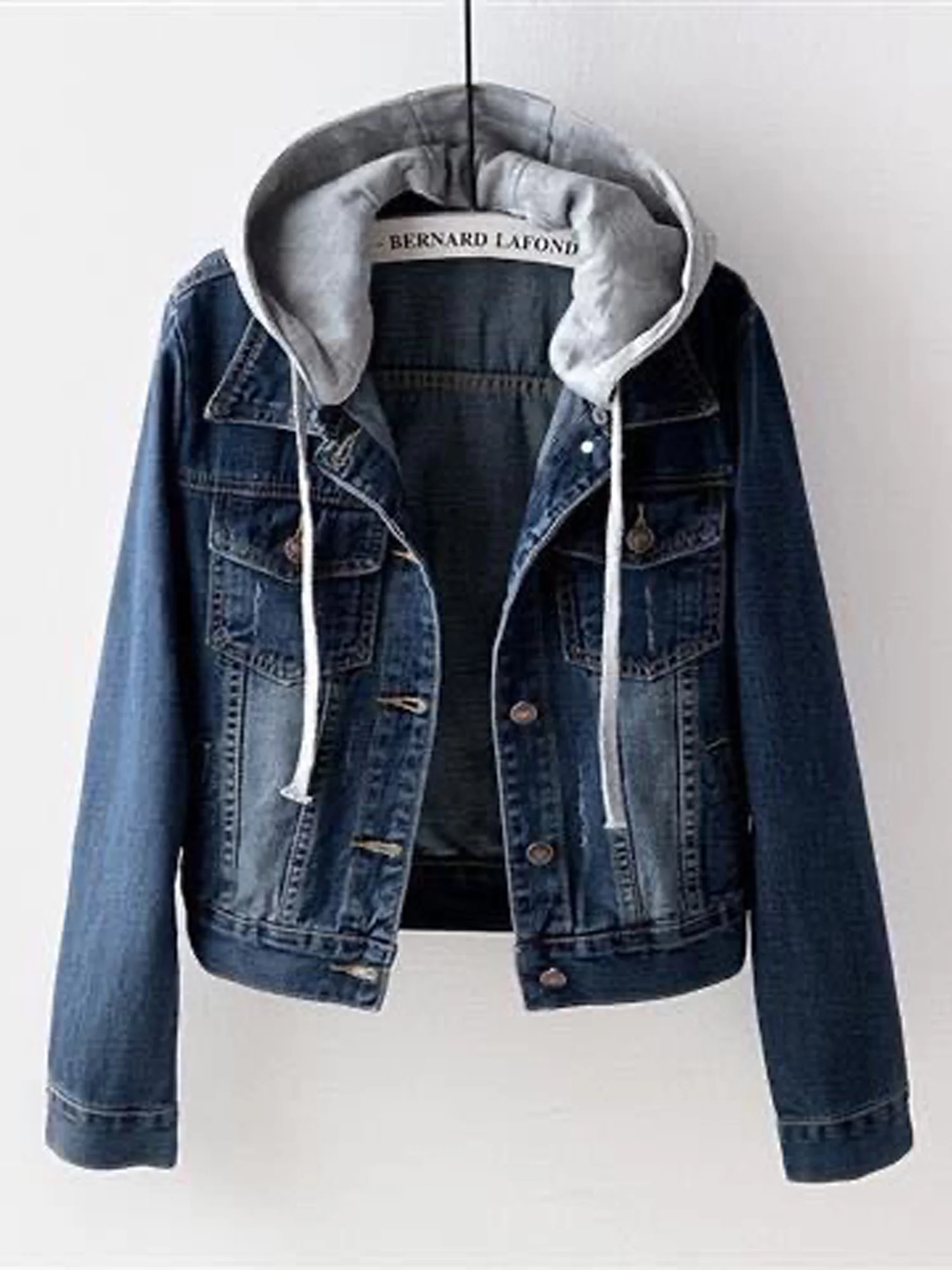 

Женские джинсовые куртки в стиле пэчворк с капюшоном и длинными рукавами, джинсовая верхняя одежда с металлическими пуговицами для повседневного повседневного отдыха, музыкальной вечеринки