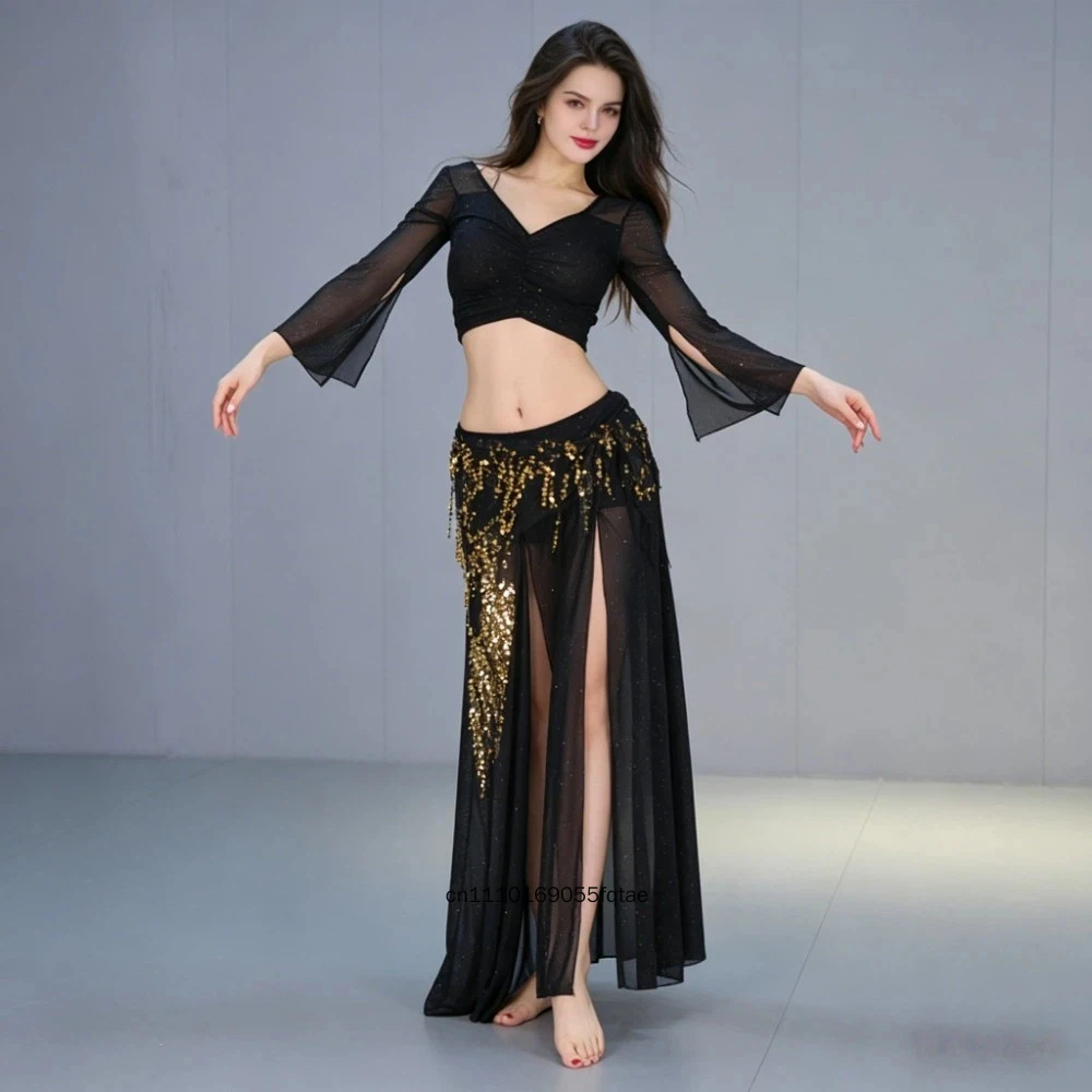 Autumn New Belly Dance Costume Set Mesh Yoga Practice Outfit Oriental Indian Dance Sexy Stage Performance Wear