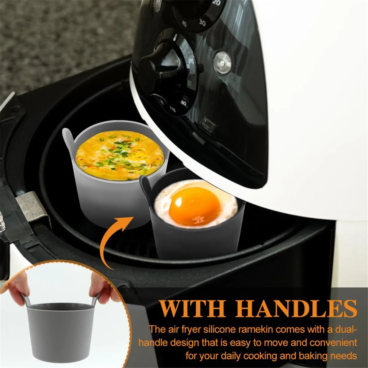 에어 프라이어 용 계란 몰드 4pcs Ramekins, 에어 프라이어 용 이중 핸들 재사용 가능한 에어 프라이어 계란 몰드 에어 프라이어 용 계란 몰드